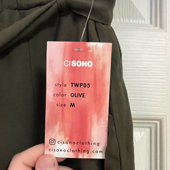 NWT Ci Sono Olive Green Paperbag Waist Pants - Picture 5 of 10